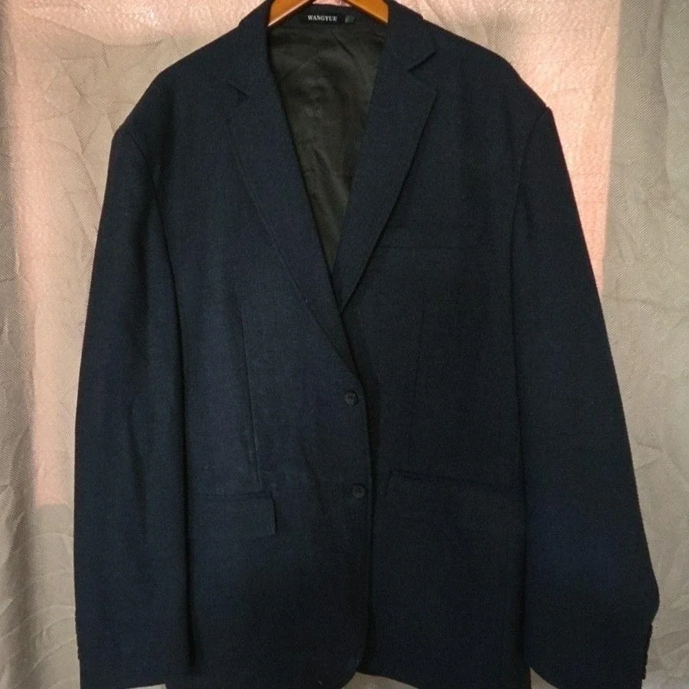 Wangyue Blazer Mens 5XL Navy Blue Herringbone Two Button Sport Coat